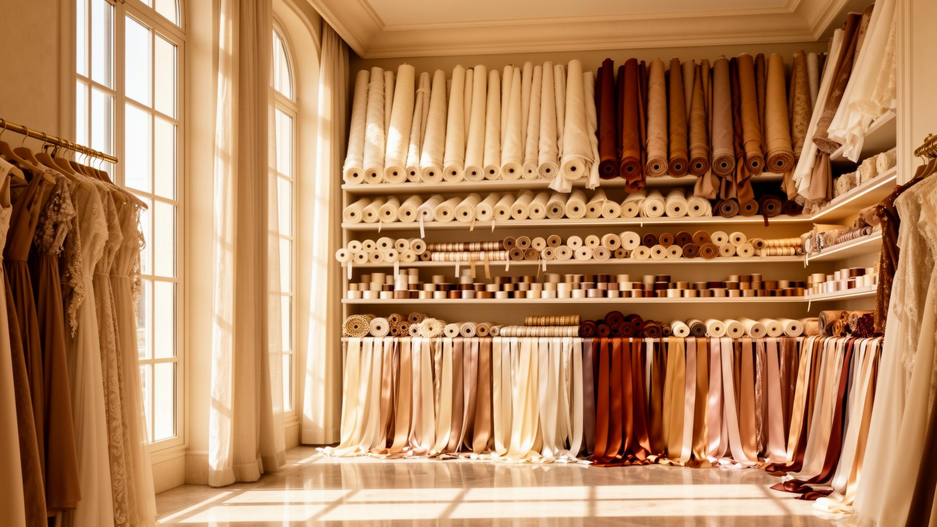 Beauty Mond Dubai trading floor with shelves of fabric and ribbon stock